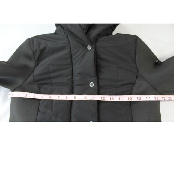 Michael Michael Kors Hooded Puffer Jacket S Black Mixed Media Zip - Picture 10 of 11